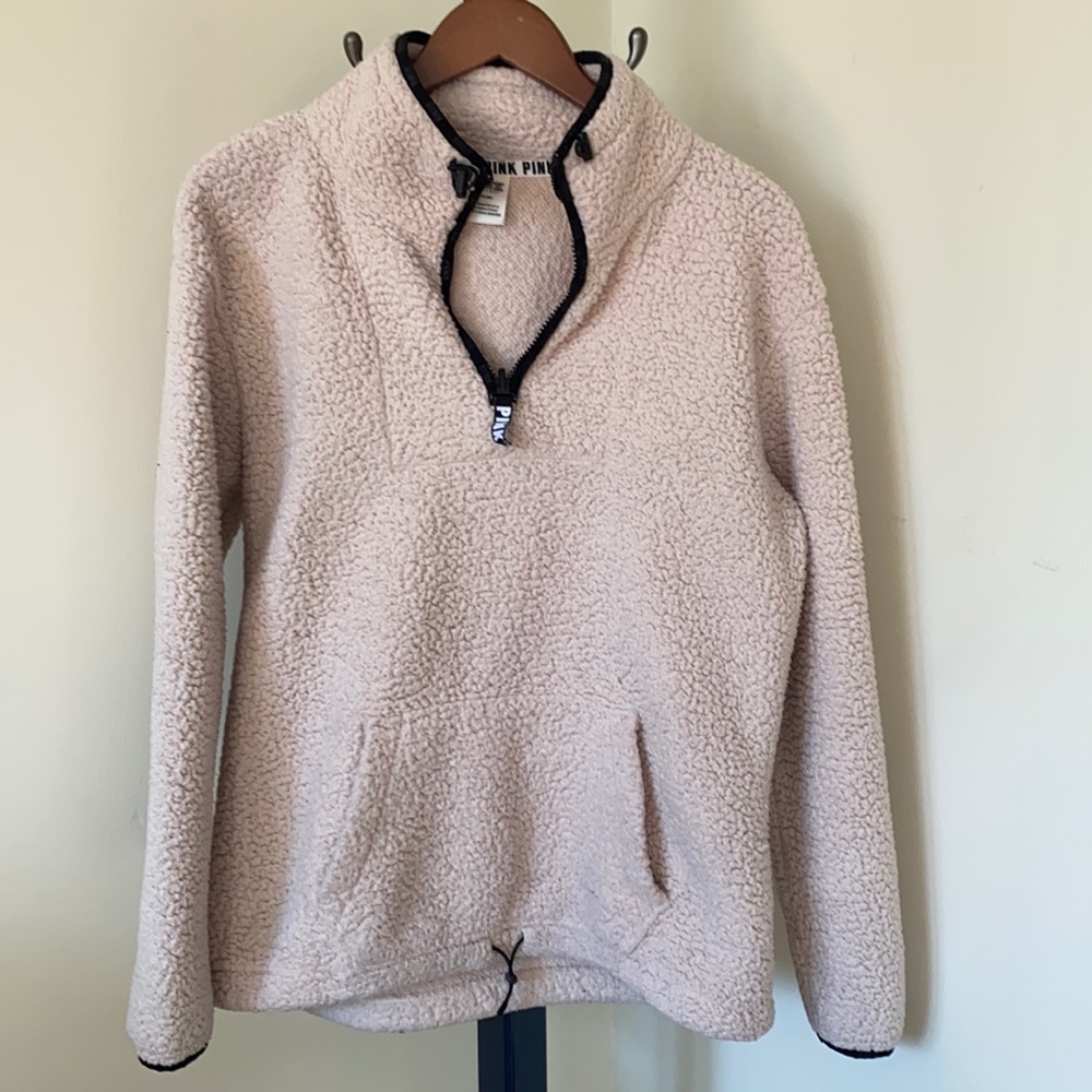 PINK Sherpa Pullover with Front Zipper